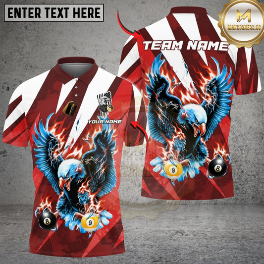 Maxcorners Billiards Ball 8 & 9 Flame Soaring Eagle American Flag Customized Name, Team Name 3D Shirt