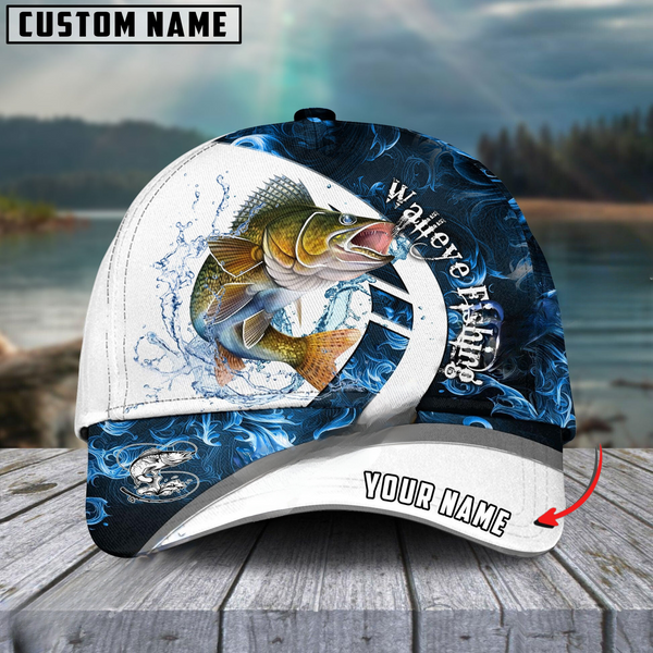 Maxcorners Walleyes Fishing Blue Flame Sport Customized Name 3D Cap