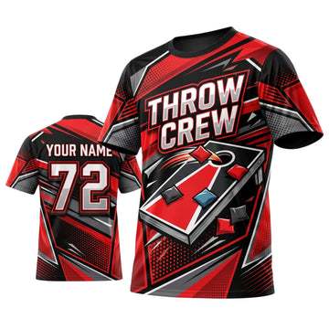 Maxcorners Cornhole Throw Crew Red Black Board Personalized Name 3D Unisex Shirt