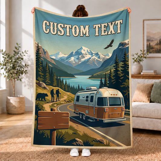 Maxcorners RVs Travel Trailer Mountain Road Adventure Custom Name 3D Blanket