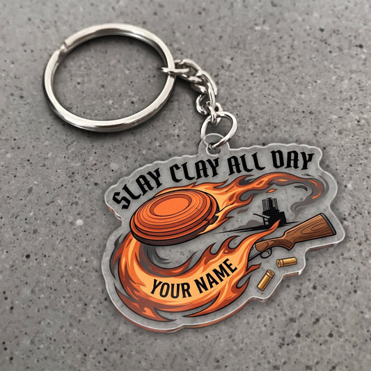 Maxcorners Clay Shooting Slay Clay All Day Shotgun And Target Customized Name 3D Keychain And Ornament