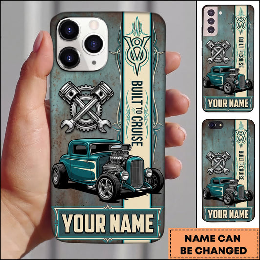 Maxcorners Hot Rod Teal Vintage Car with Silver Engine and Industrial Garage Design Personalized Name 3D Phone Case
