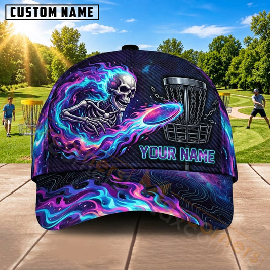 Maxcorners Disc Golf Neon Skull Flying Disc Personalized Name 3D Cap