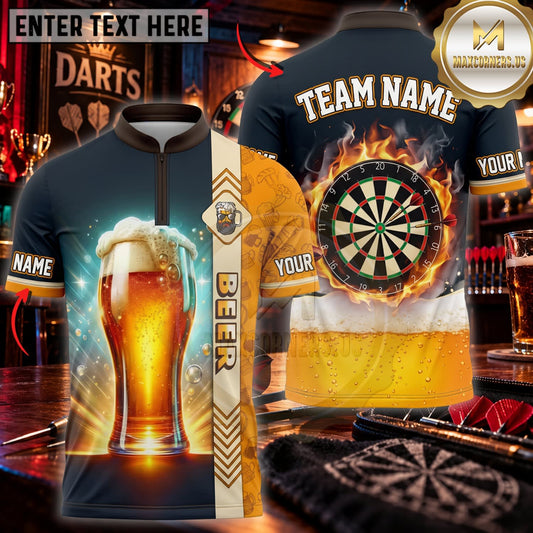 Maxcorners Darts Cold Beer Glass Golden Dartboard Personalized Name 3D Unisex Shirt