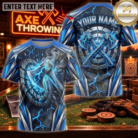 Maxcorners Axe Throwing Ice Blue Armored Beast Personalized Name 3D Unisex Shirt