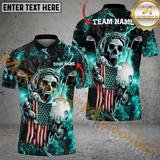 Maxcorners Golf Fire Skull US Flag Multicolor Option Customized Name, Team Name 3D Polo Shirt