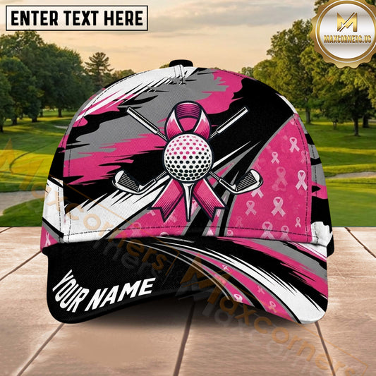 Maxcorners Golf Breast Cancer Awareness Ribbon Crossed Clubs Personalized Name 3D Classic Cap