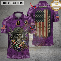 Maxcorners Billiard Skull US FLag Multicolor Customized Name, Team Name 3D Shirts