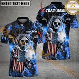 Maxcorners Golf Fire Skull US Flag Multicolor Option Customized Name, Team Name 3D Polo Shirt