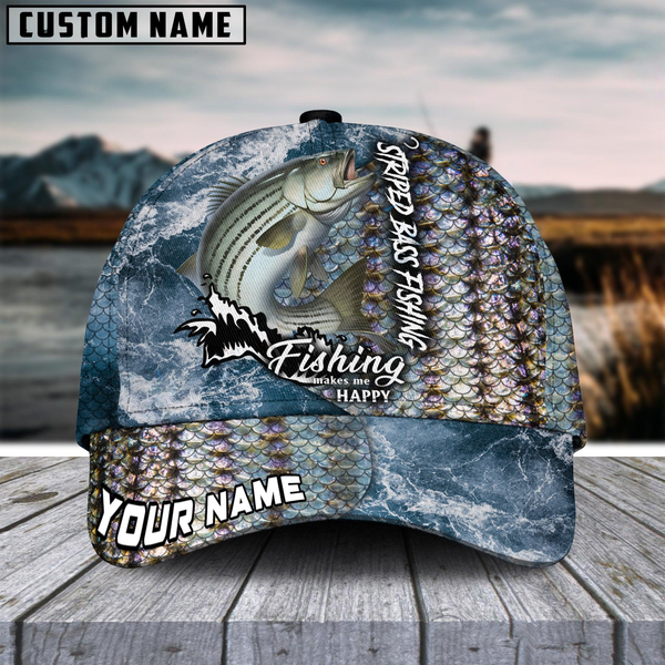 Maxcorners Striped BassFishing Skin Seawave Customized Name 3D Cap