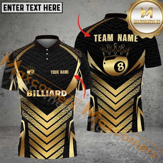 Maxcorners Ball 8 King Crown Billiard Jersey Multicolor Options Personalized Name, Team Name 3D Polo Shirt (6 Colors)