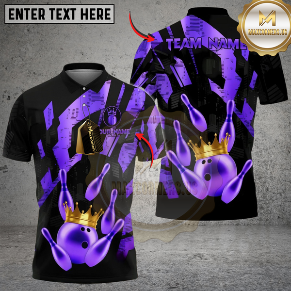 Maxcorners Crowned Bowling King Multicolor Customized Name, Team Name 3D Shirts