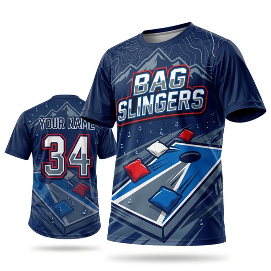 Maxcorners Cornhole Bag Slingers Blue Red Personalized Name 3D Unisex Shirt