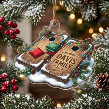Maxcorners Cornhole Christmas Family Wooden Board Customized Name 3D Keychain And Ornament