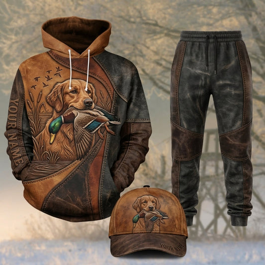 Maxcorners Duck Hunting Chocolate Labrador Dark Brown Leather Personalized 3D Shirts