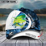 Maxcorners Mahi-Mahi Fishing Blue Flame Sport Customized Name 3D Cap