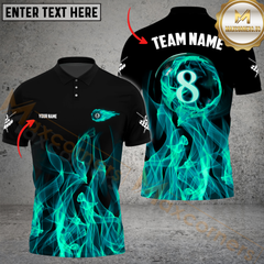 Maxcorners Billiard Pool 8 Ball Flame Personalized Name Men And Women 3D Polo Shirt Custom Billiard Team Jersey (4 Colors)
