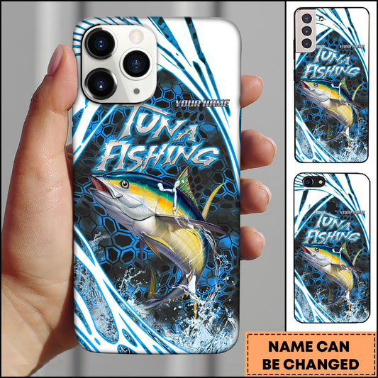 Maxcorners Tuna Fishing Blue Honeycomb Personalized Name 3D Phone Case