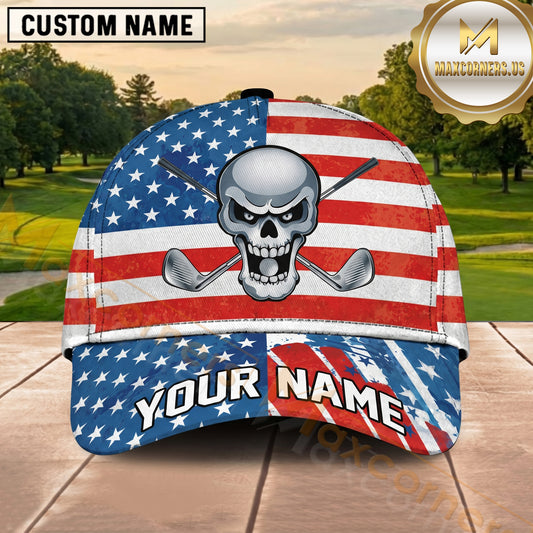 Maxcorners Golf American Flag Skull Personalized Cap