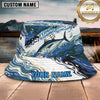Maxcorners Fishing Blue Camo Wave Personalized Name 3D Bucket Hat (12 Fish Species)