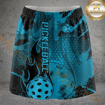 Maxcorners Pickleball Teal Black Honeycomb Paddle Ball Personalized 3D Skort, Skirts With Shorts