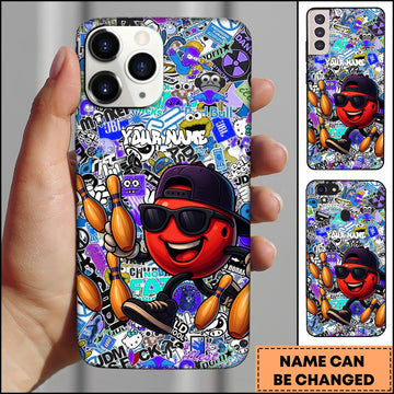 Maxcorners Bowling Graffiti Sticker Ball Character Multicolor Personalized Name 3D Phone Case