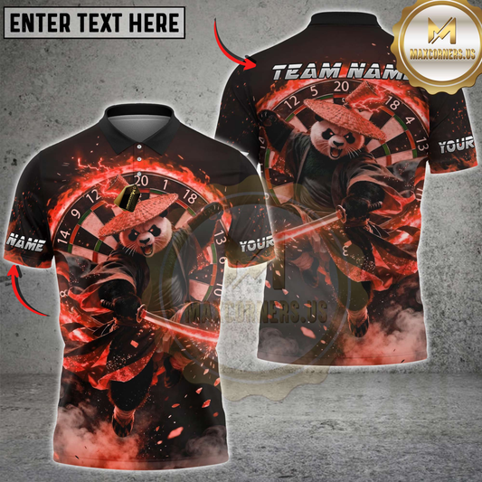 Maxcorners Darts Red Fire Panda Samurai Dartboard Multicolor Customized Name, Team Name 3D Shirts