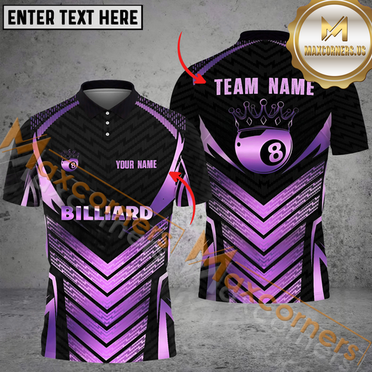 Maxcorners Ball 8 King Crown Billiard Jersey Multicolor Options Personalized Name, Team Name 3D Polo Shirt (6 Colors)