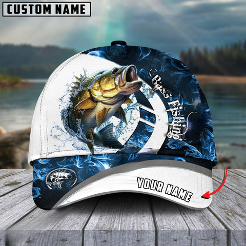 Maxcorners Bass Fishing Blue Flame Sport Customized Name 3D Cap