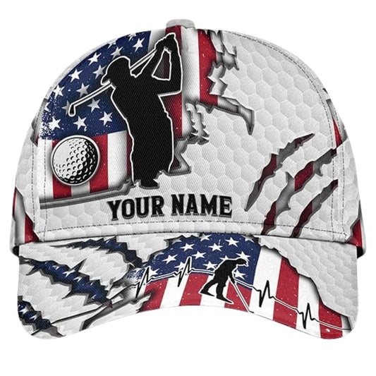 Maxcorners Custom Grunge USA Flag Golf Baseball Cap For Golfer, Custom Patriotic Golf Caps LM0402