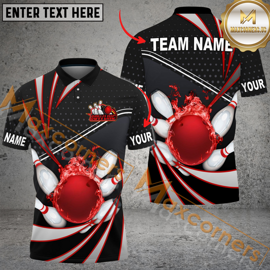 Maxcorners Ball And Pins Point Tornado Pattern Bowling Jersey Multicolor Options Personalized Name, Team Name 3D Shirt