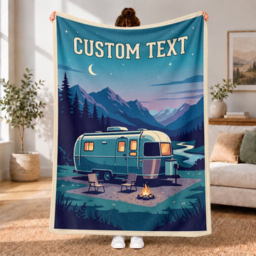 Maxcorners RVs Travel Trailer Moonlight Mountain Camping Custom Name 3D Blanket