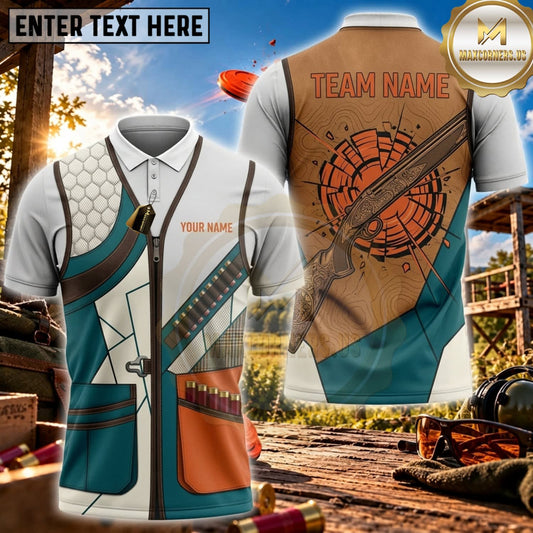 Maxcorners Clay Shooting Teal Patchwork Clay Target Vest Personalized Name 3D Unisex Shirt