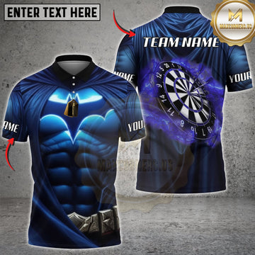 Maxcorners Darts Blue Black Muscular Armor Monochrome Dartboard Personalized Name 3D Unisex Shirt
