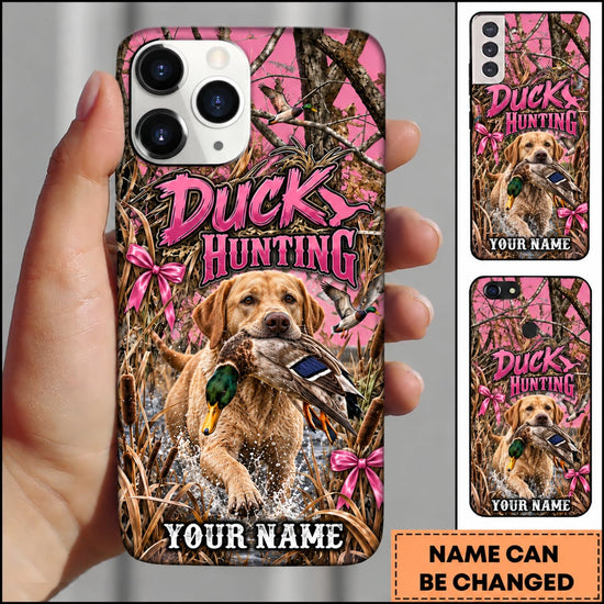 Maxcorners Duck Hunting German Wirehaired Pointer Pink Duck Hunting Graphic Personalized Name 3D Phone Case - German Shorthaired Pointer