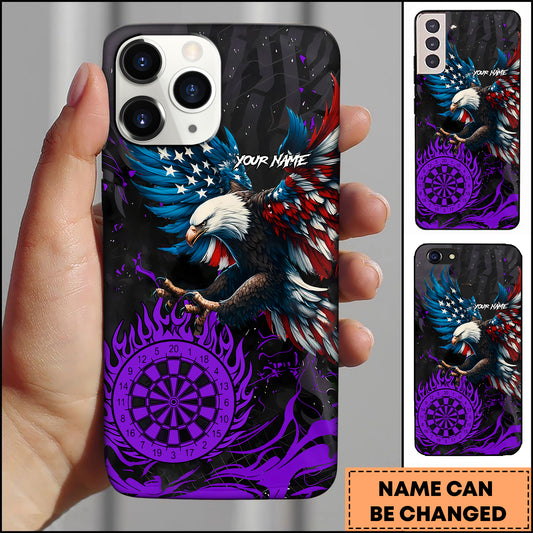 Maxcorners American Eagle Patriotic Dartboard Purple Flame Personalized Name 3D Phone Case