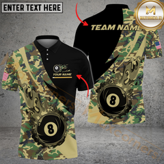 Maxcorners Billiard Flame Camo 8-Ball Pool Multicolor Customized Name, Team Name 3D Shirts