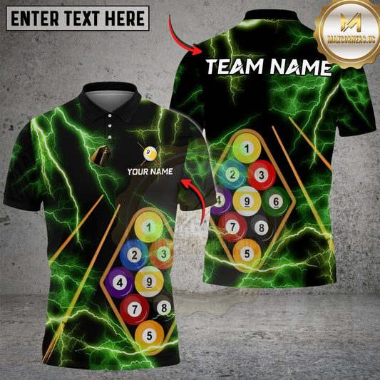 Maxcorners Billiards Ball 9 Black Thunder Lightning Customized Name, Team Name 3D Shirt (6 Colors)