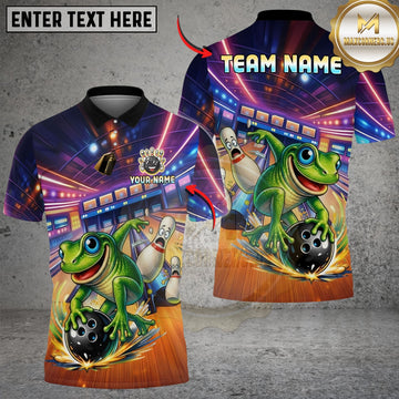 Maxcorners Bowling And Pins Funny Cute Frog Strike Customized Name, Team Name 3D Shirt