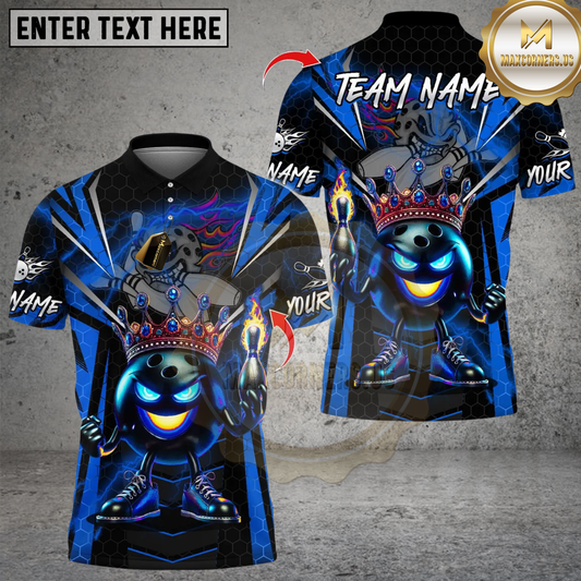 Maxcorners Bowling Crown King Funny Ball Multicolor Customized Name, Team Name 3D Shirts