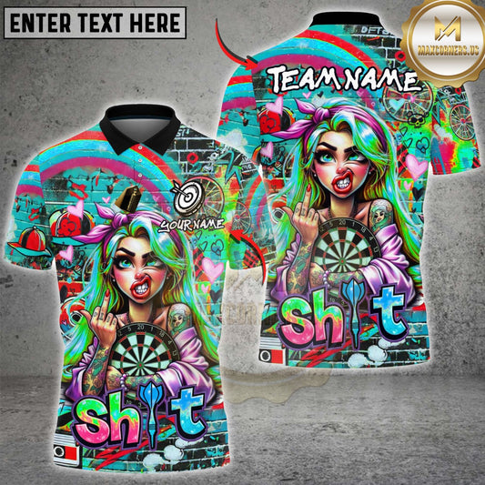 Maxcorners Darts Graffiti Girl Street Art Yellow Multicolor Customized Name, Team Name 3D Shirts