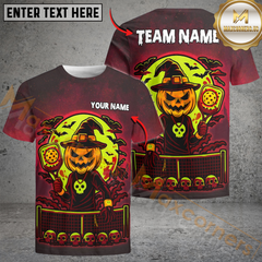 Maxcorners Halloween Pumpkin Pickleball Witch Customized Name & Team Name 3D Shirts