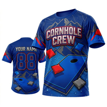 Maxcorners Cornhole Crew Blue Toss Personalized Name 3D Unisex Shirt