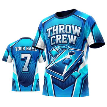Maxcorners Cornhole Throw Crew Cyan Board Personalized Name 3D Unisex Shirt