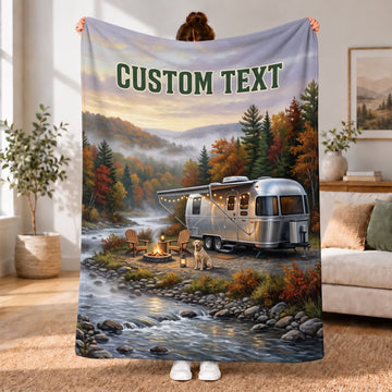 Maxcorners RVs Travel Trailer Autumn Riverside Camping Custom Name 3D Blanket
