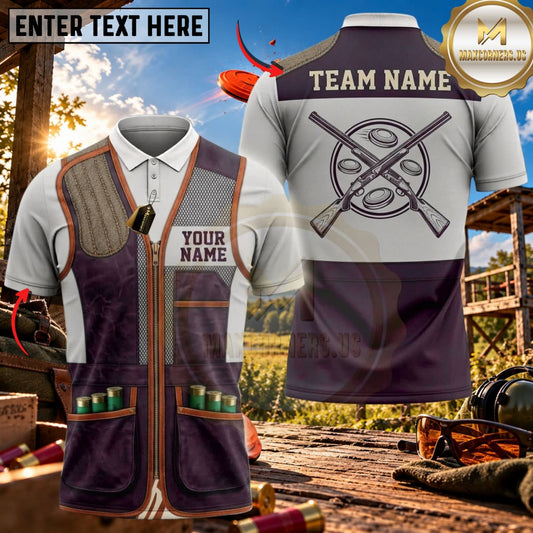 Maxcorners Clay Shooting Crossed Shotgun Target Vest Multicolor Customized Name Team Name 3D Shirts (4 Colors)