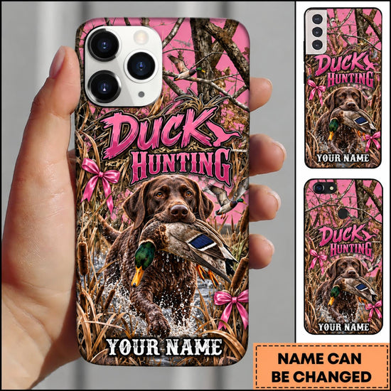 Maxcorners Duck Hunting German Wirehaired Pointer Pink Duck Hunting Graphic Personalized Name 3D Phone Case - Chocolate Labrador Retriever