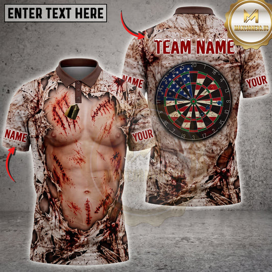 Maxcorners Darts Funny Tattooed Muscular Body Dark Dartboard Personalized Name 3D Unisex Shirt