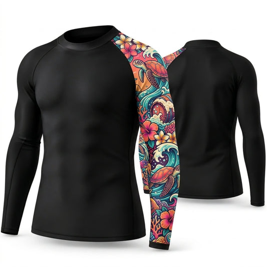 Maxcorners Personalized Vintage Tattoo Black Shirt with Multicolor Floral Single Sleeve 3D All Over Printed Shirts, Best Gifts for Tattoo Lovers