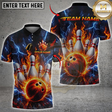 Maxcorners Bowling Thunder Flaming Multicolor Customized Name, Team Name 3D Shirts